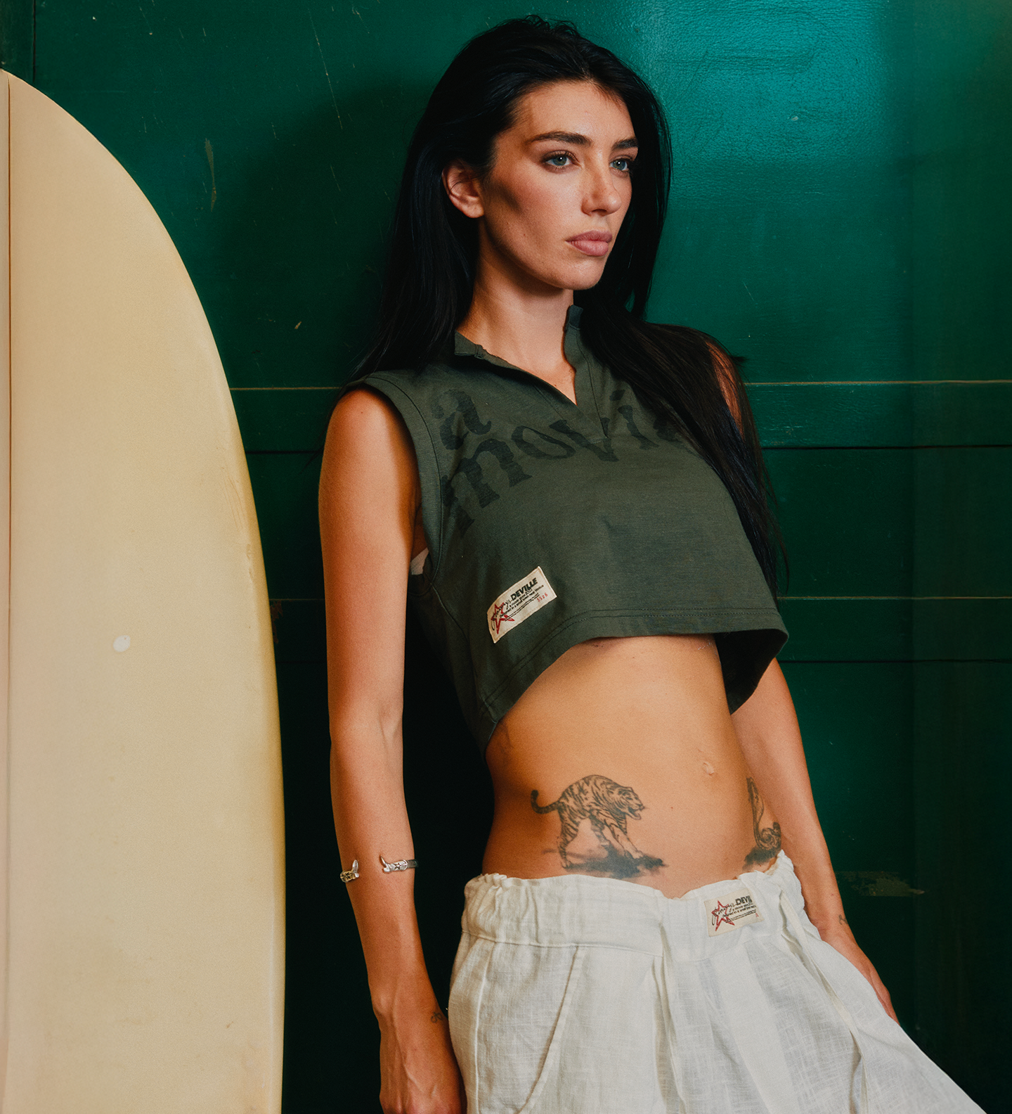Army Green Slub Cropped Tank