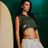 Army Green Slub Cropped Tank