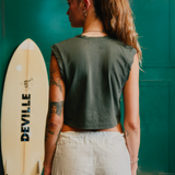 Army Green Slub Cropped Tank