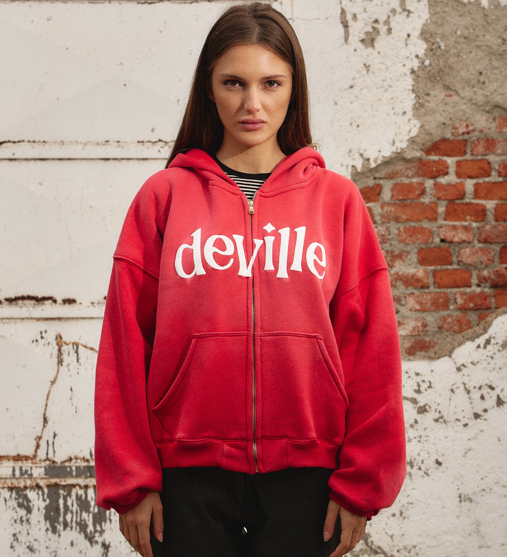 Faded Red Zip Hoodie